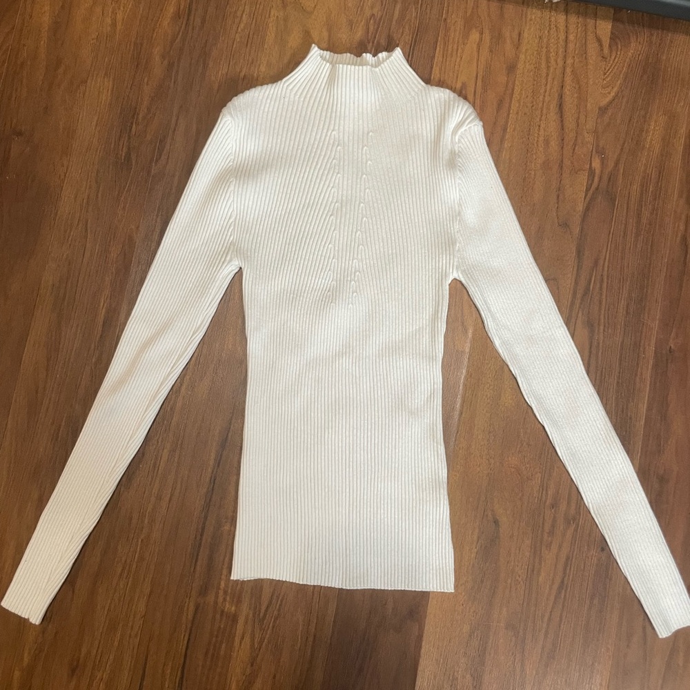 White Ribbed Long Sleeve Sweater